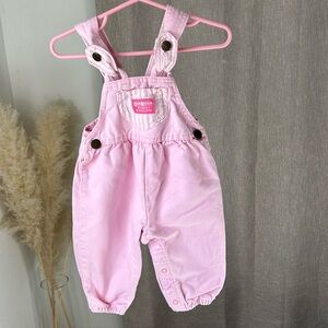 Vintage Pink OshKosh B'Gosh Vesbak Baby Overalls Striped Front Pocket + Back Bow